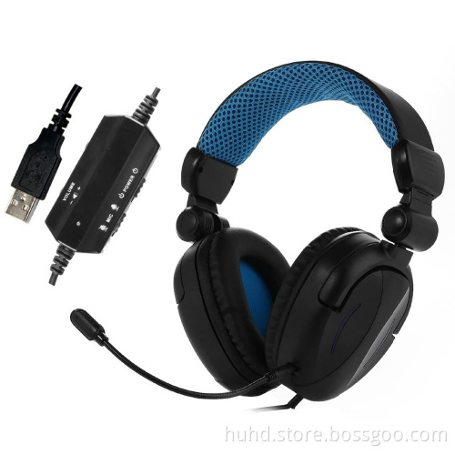 PC computer USB Gaming Headset 7.1 Surround Sound headphones with detachable mic and LED light